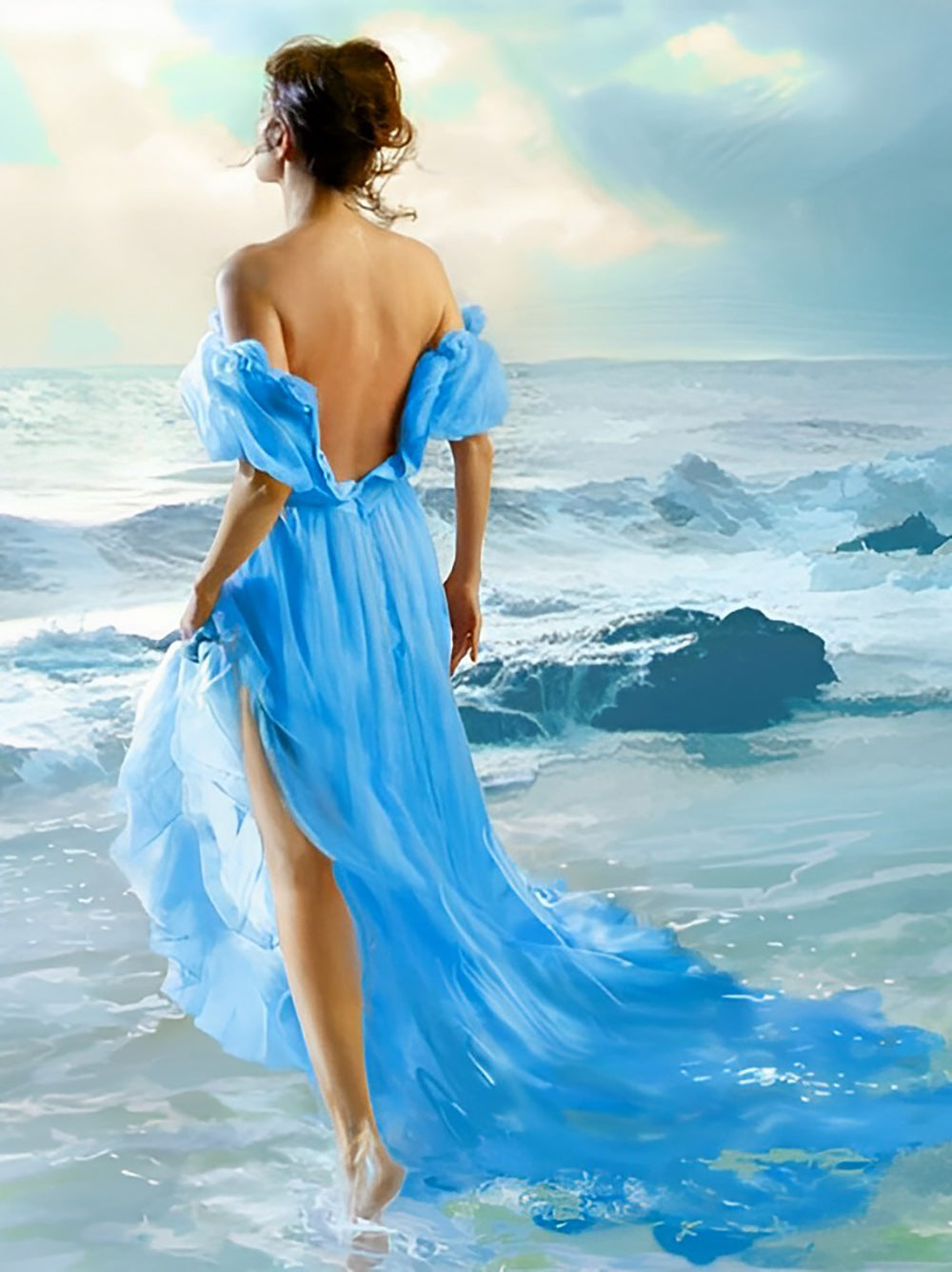 Elegante Vrouw bij de Golven Diamond Painting
