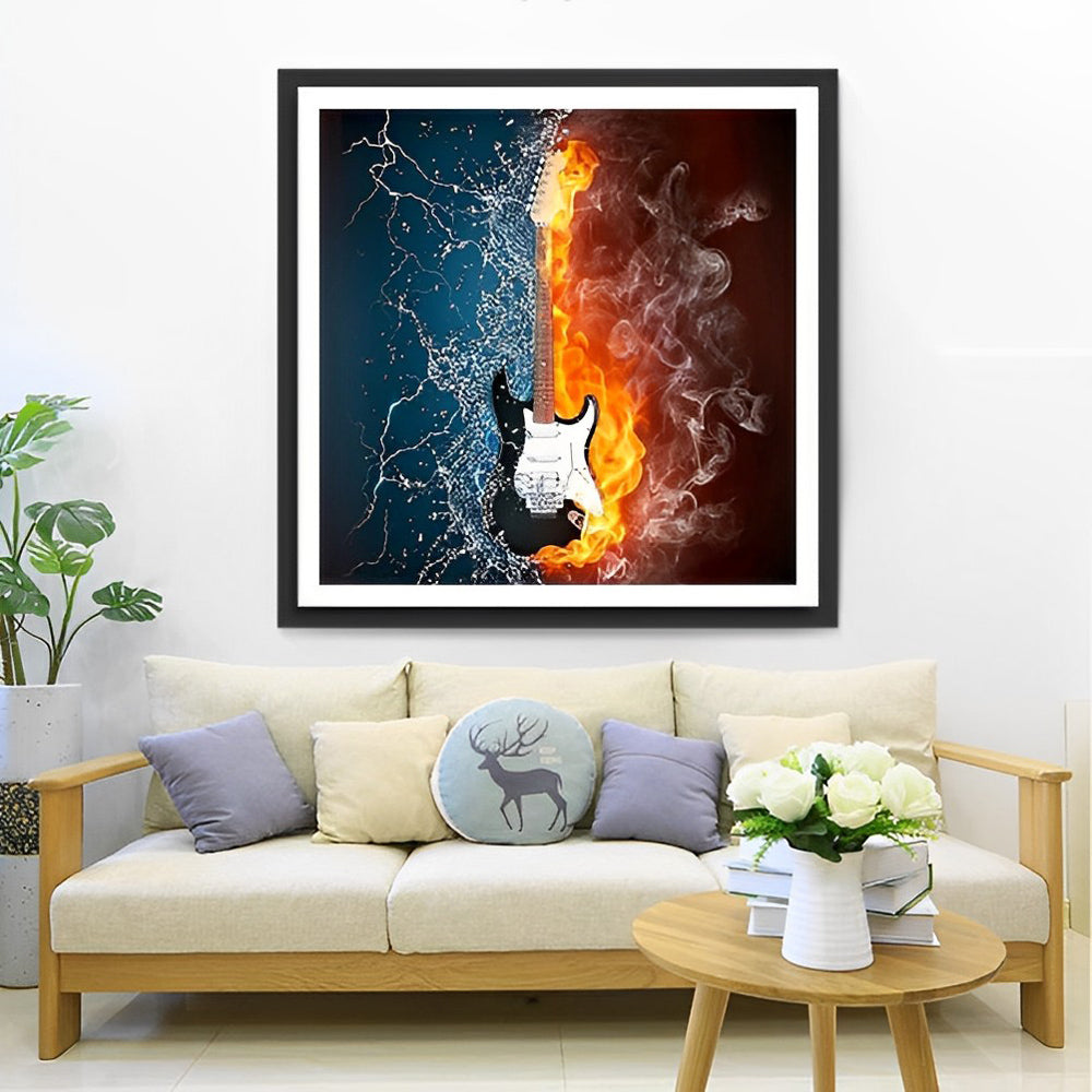 Elektrische Gitaar tussen vuur en Water Diamond Painting