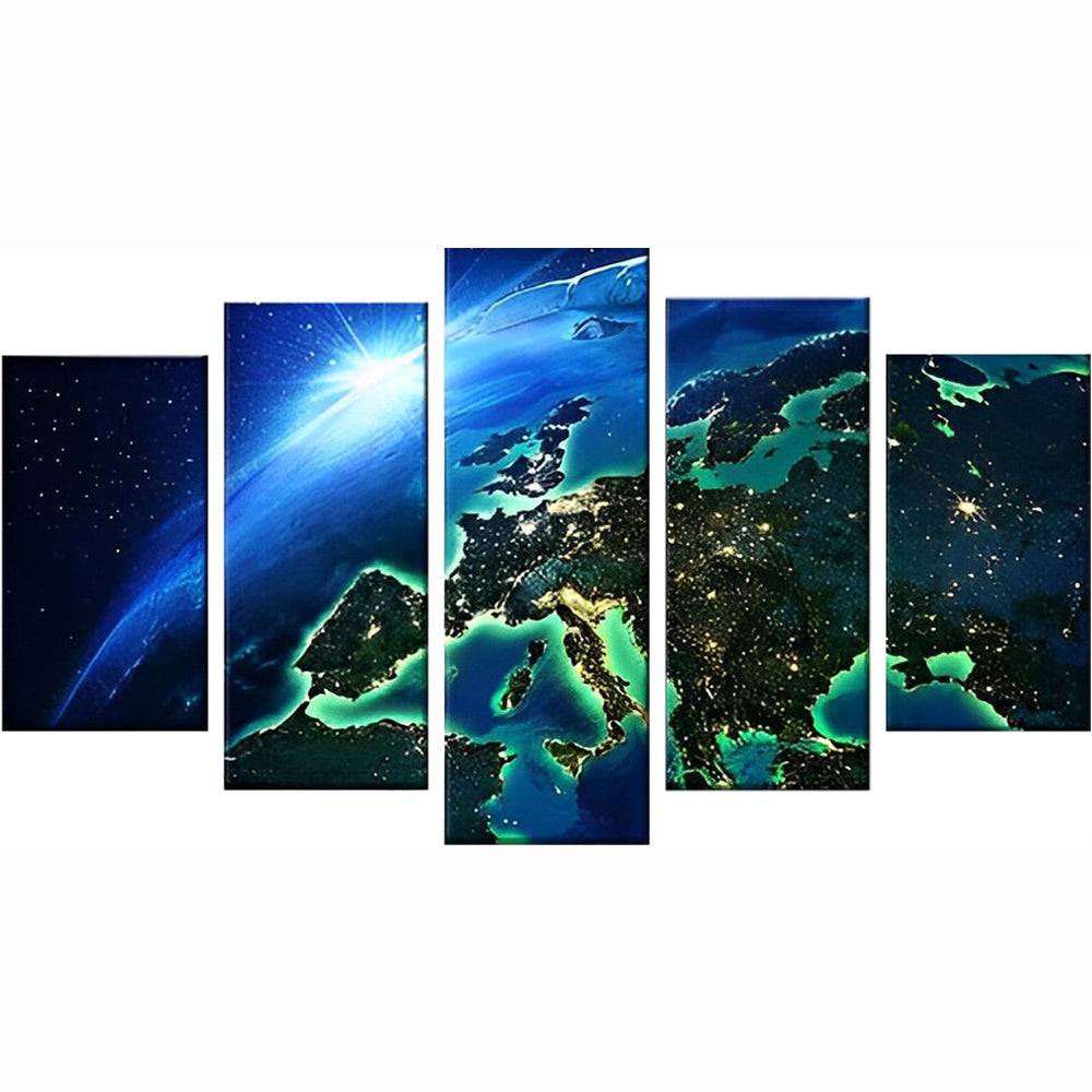 Energieke Planeet Aarde in Donkere Ruimte 5 Platen Diamond Painting