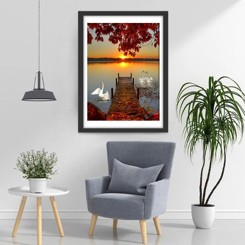 Esdoorns en Zwanen bij het Meer Diamond Painting
