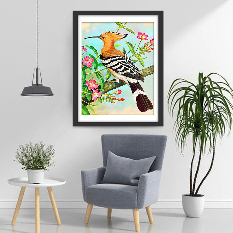 Euraziatische Hop in roze Bloesemboom Diamond Painting