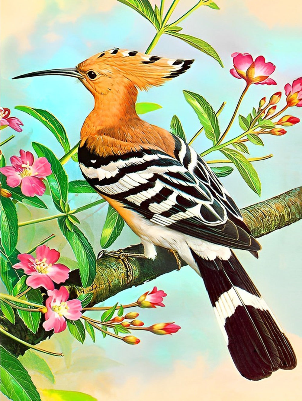 Euraziatische Hop in roze Bloesemboom Diamond Painting