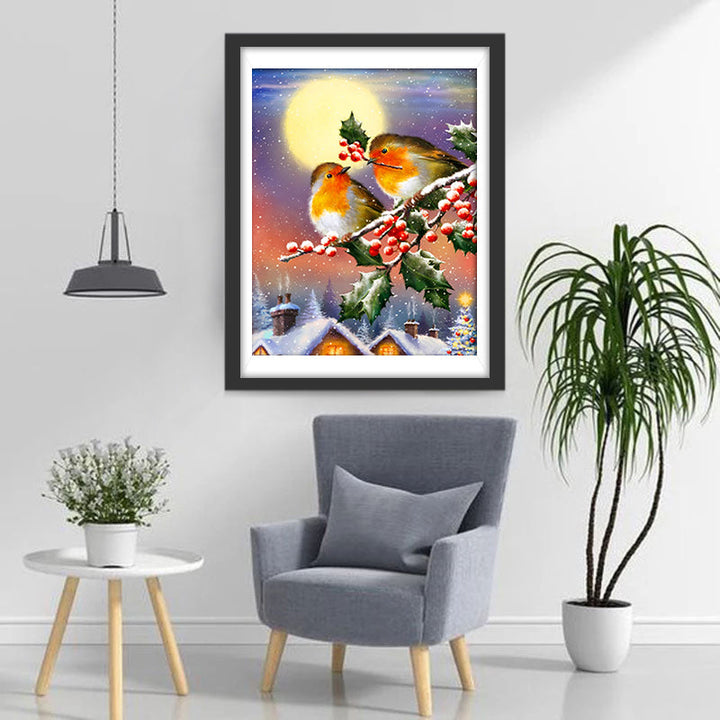 Europese Spotvogel in een Rode Fruitboom Diamond Painting