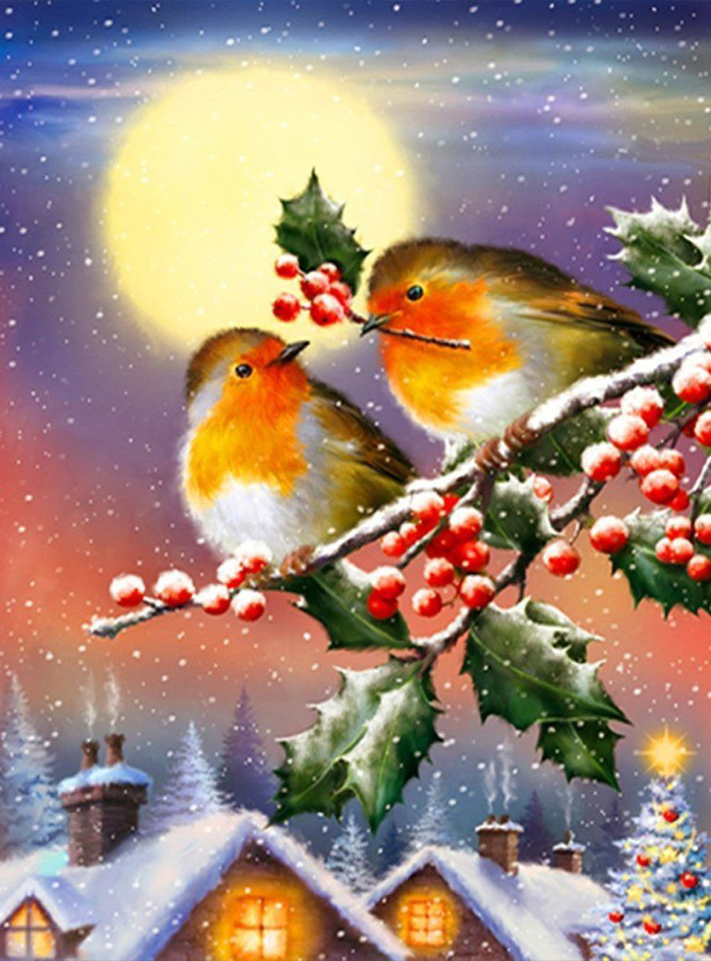 Europese Spotvogel in een Rode Fruitboom Diamond Painting