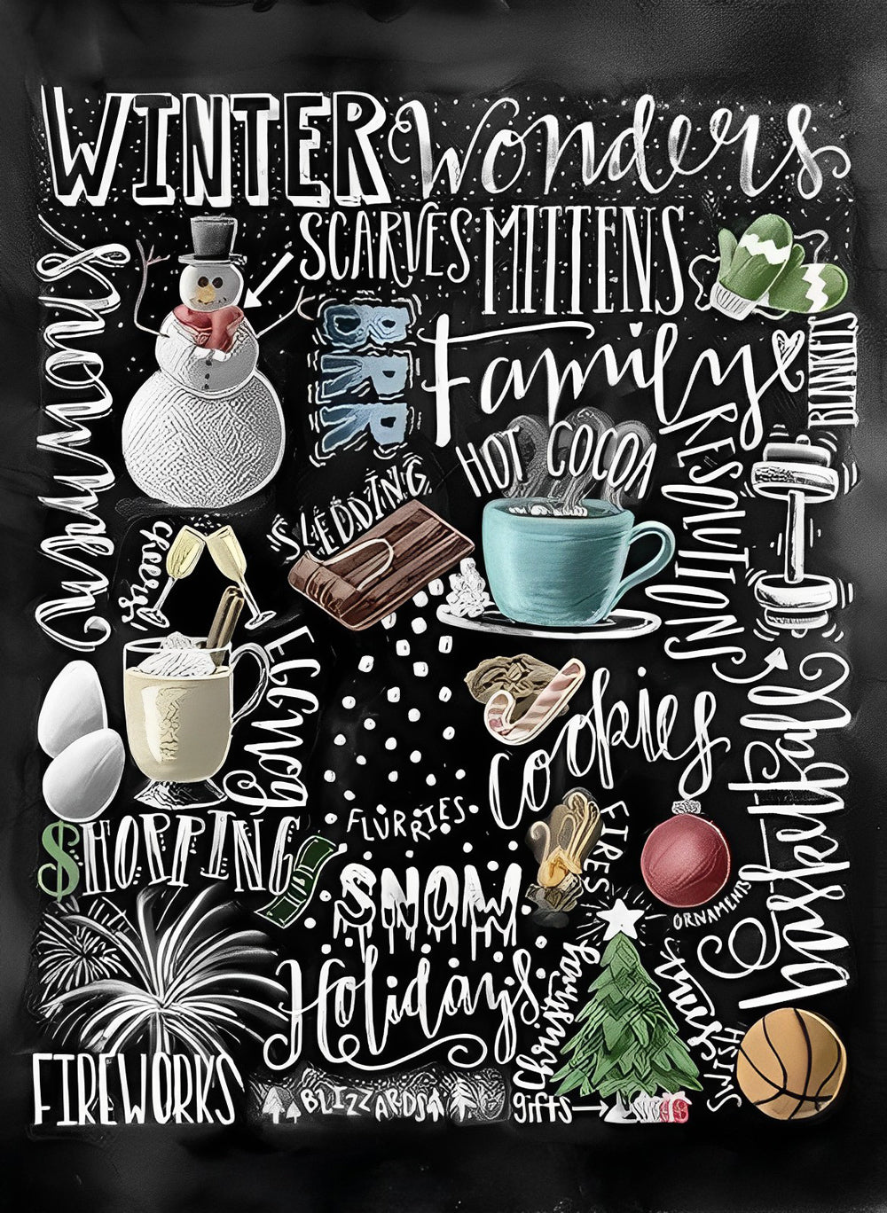 Familie, Lekkernijen en Winterse Elementen Diamond Painting