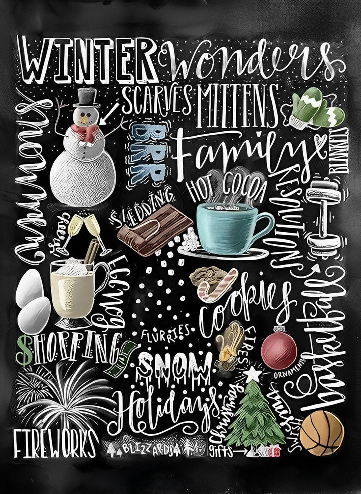 Familie, Lekkernijen en Winterse Elementen Diamond Painting