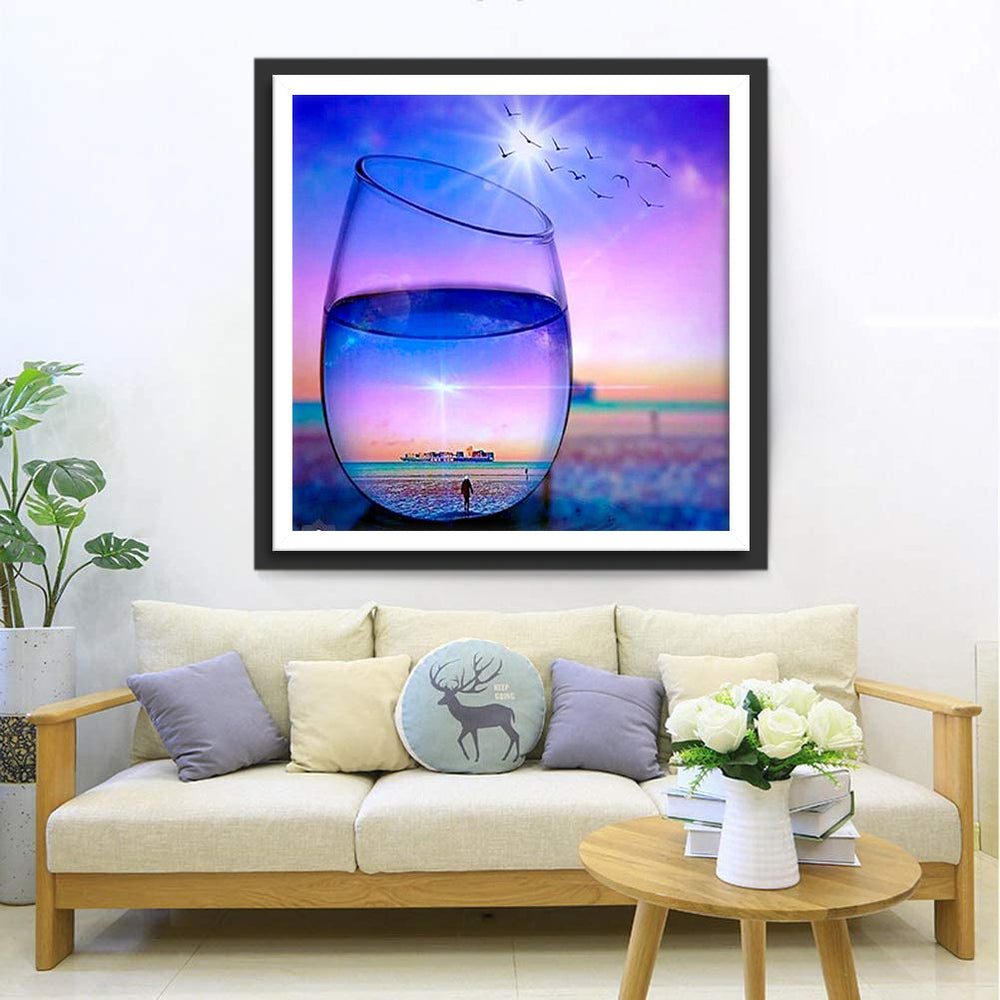 Fantasierijk Beeld in Wijnglas Diamond Painting