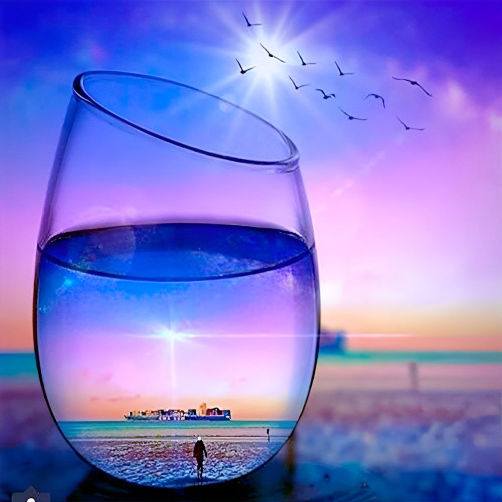Fantasierijk Beeld in Wijnglas Diamond Painting