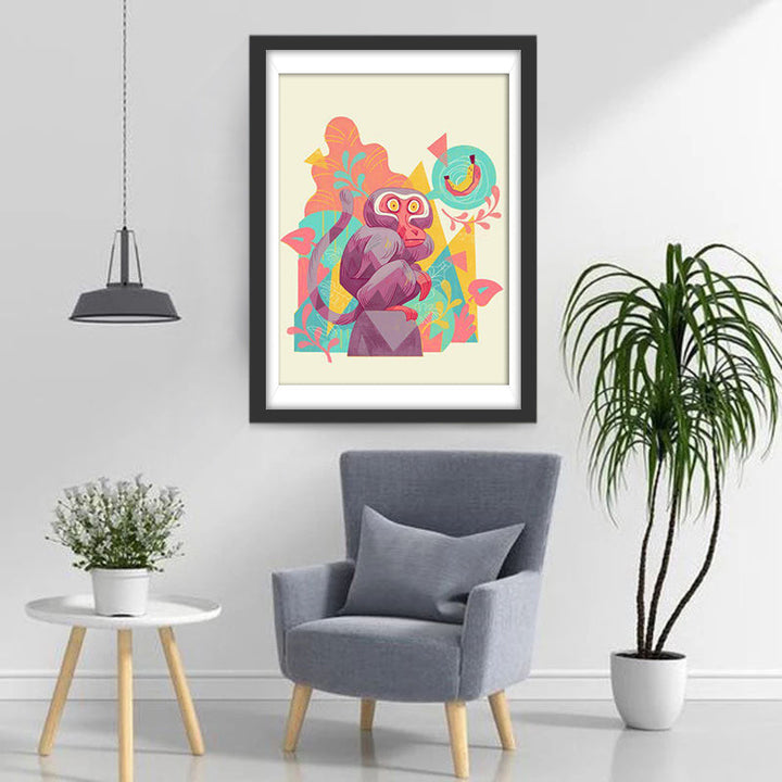 Fantasierijke Aap met Geheimzinnige Banaan Diamond Painting