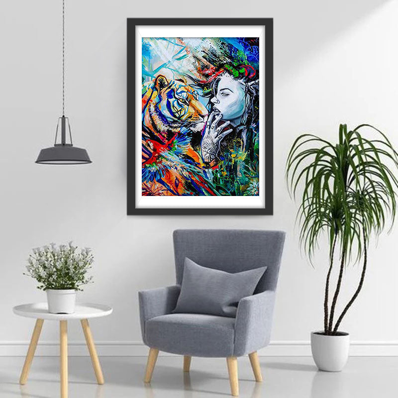 Fantasierijke Kunstwereld van Vrouw en Tijger Diamond Painting
