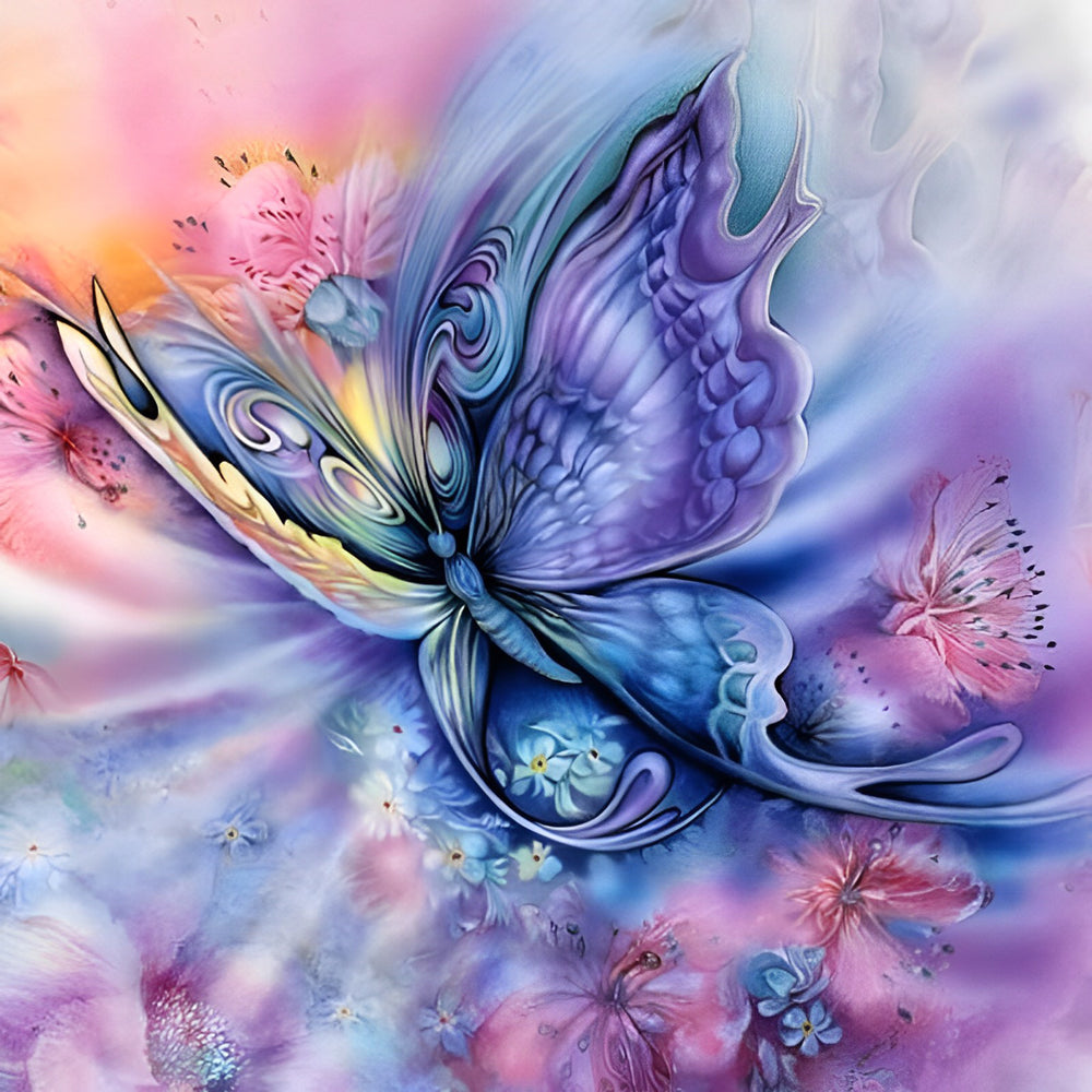 Fantastische Kleurrijke Bloemen en Grote Vlinder Diamond Painting