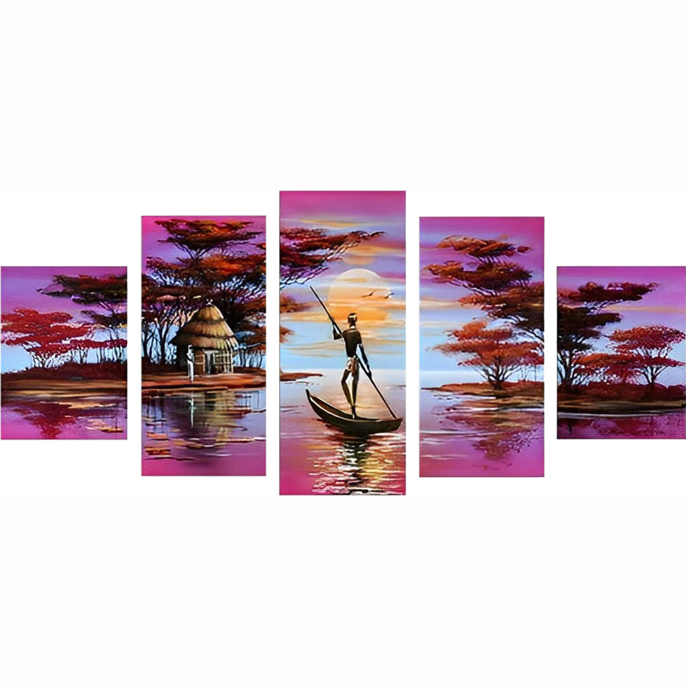 Fascinerend Watergezicht met Boot 5 Platen Diamond Painting