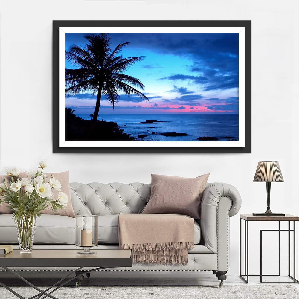 Fascinerende Palmboom Silhouet met Zee en Lucht Diamond Painting