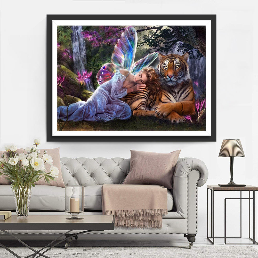Fee en Tijger in Magisch Woud Diamond Painting