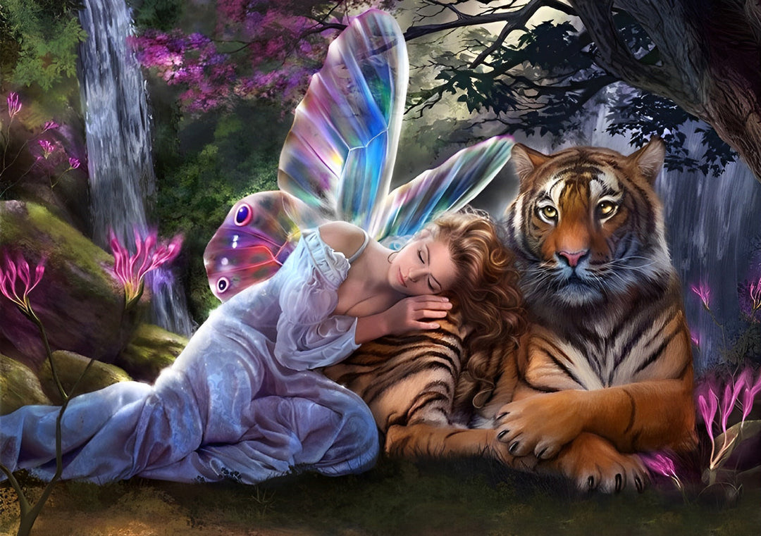 Fee en Tijger in Magisch Woud Diamond Painting