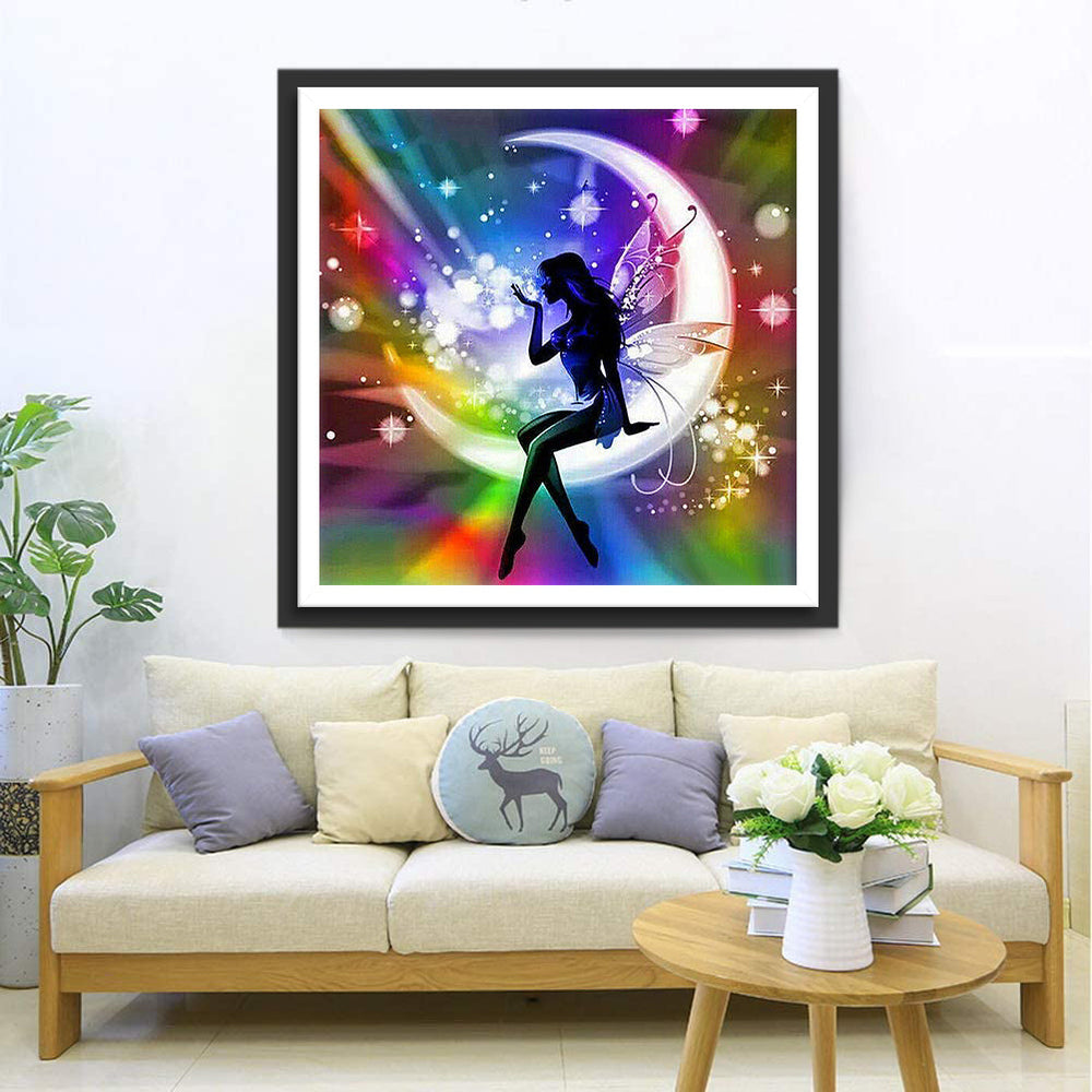 Fee op Maansichel in Kleurrijk Sterrenlicht Diamond Painting