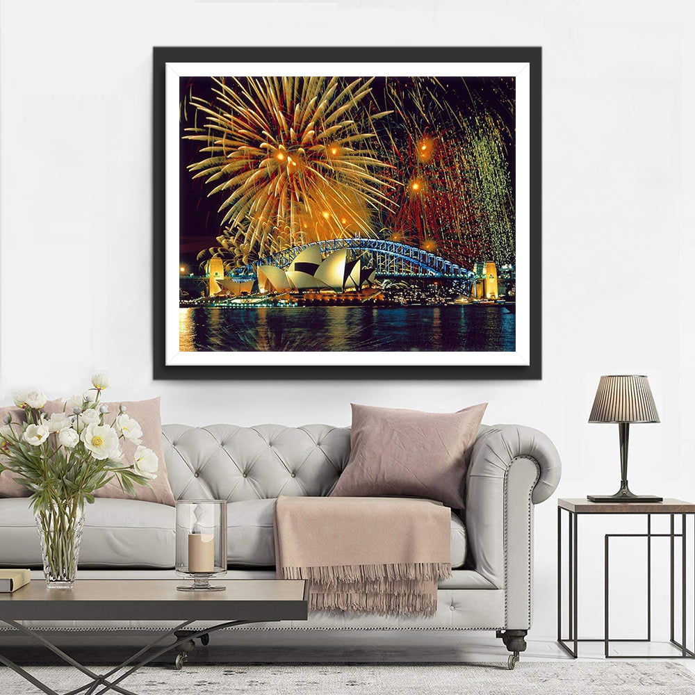 Feestelijk Vuurwerk boven de Sydney Harbour Bridge Diamond Painting