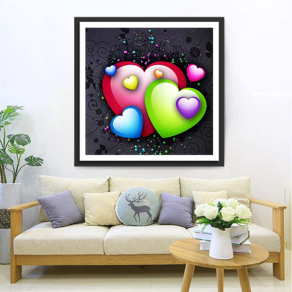Felle Hartjes op Achtergrond Diamond Painting