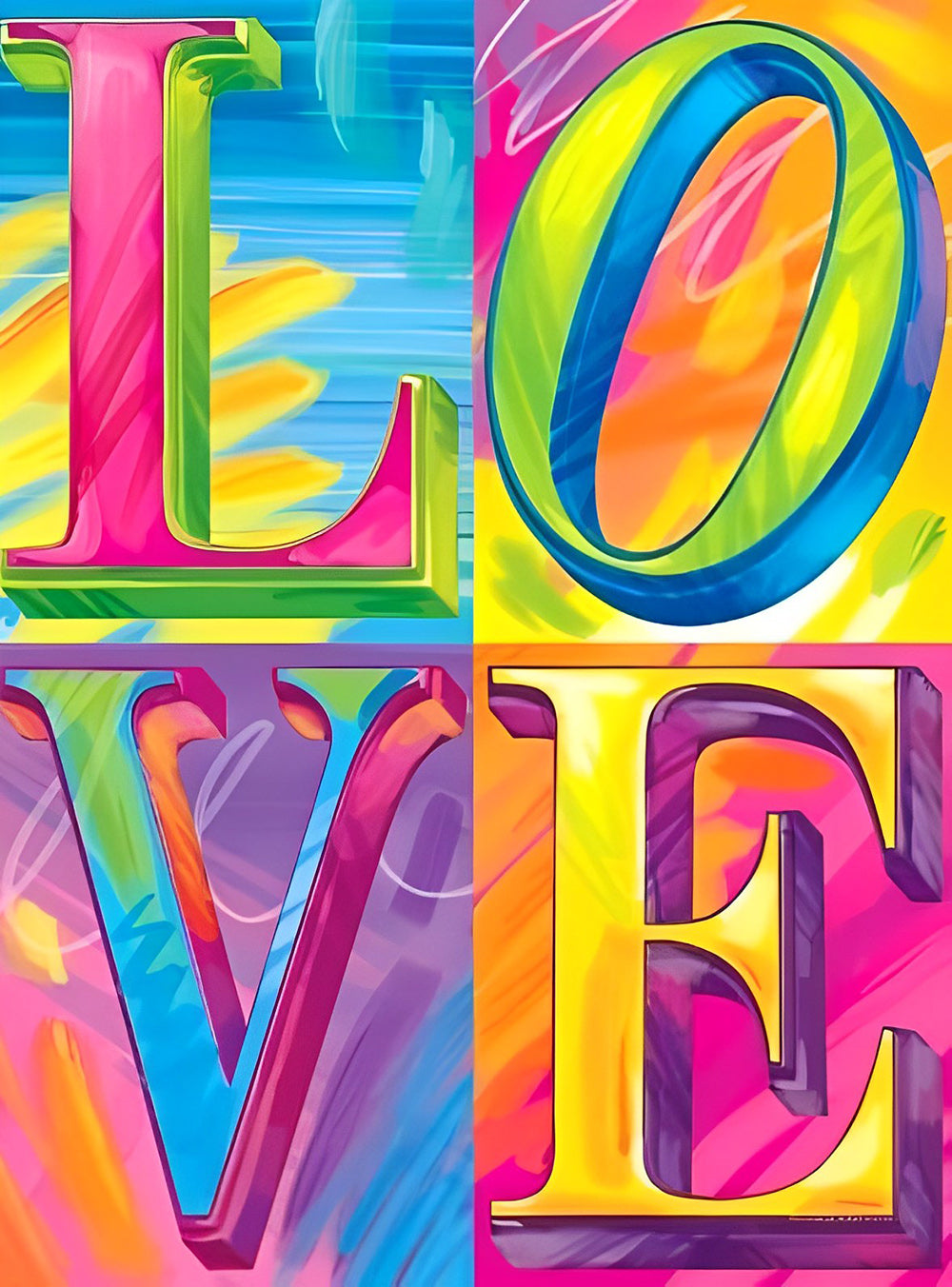 Felle, Veelkleurige Letters Vormen 'LOVE' Diamond Painting