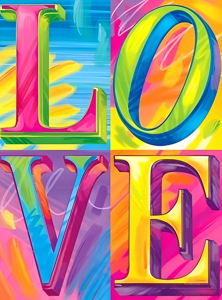 Felle, Veelkleurige Letters Vormen 'LOVE' Diamond Painting