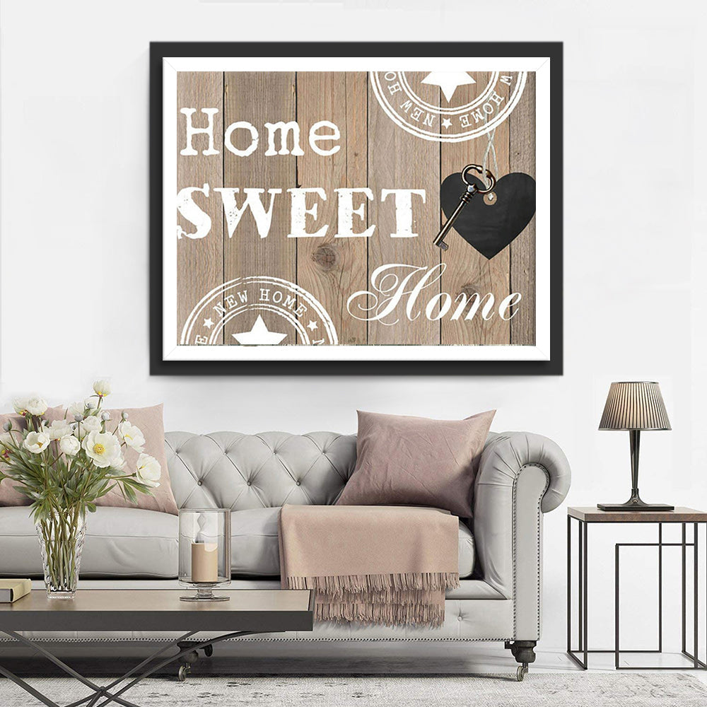 FHome Sweet Home' met Hartensleutel Amilie Diamond Painting