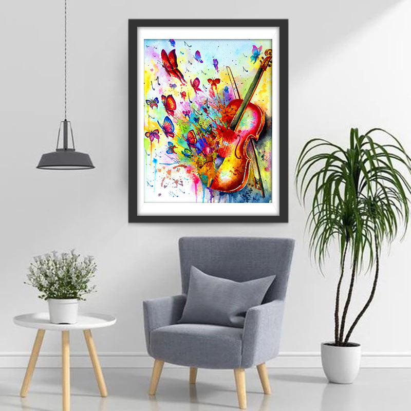 Fladderende Vlinder en Gitaar Diamond Painting