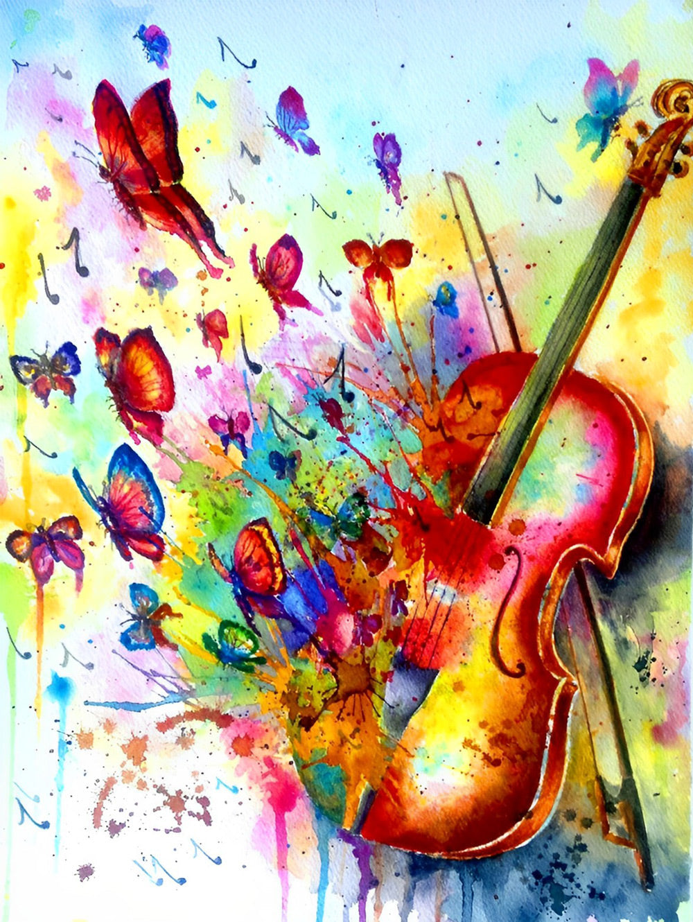 Fladderende Vlinder en Gitaar Diamond Painting