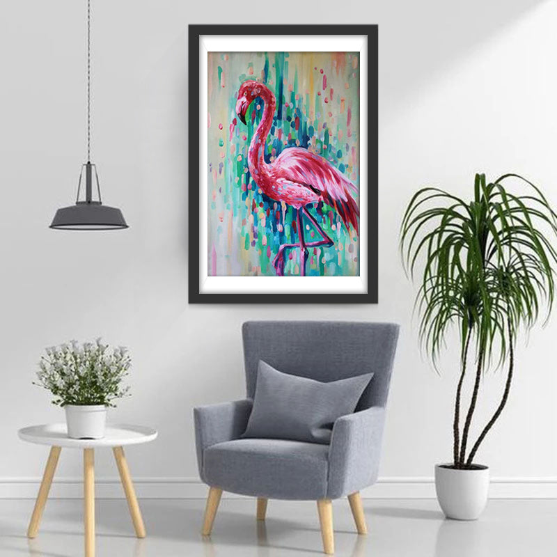 Flamingo op Roze en Groene Achtergrond Diamond Painting