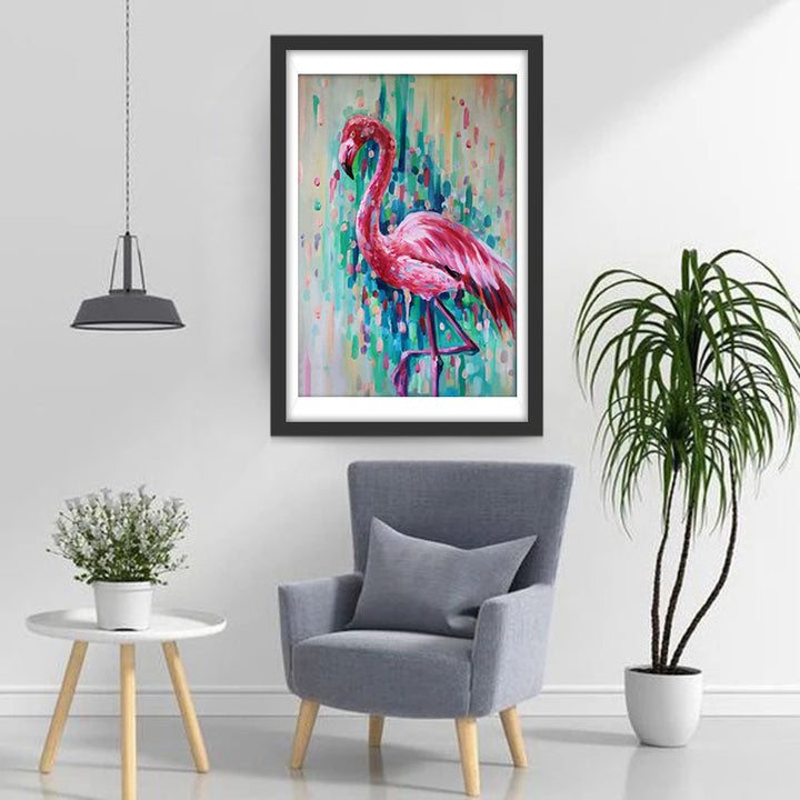 Flamingo op Roze en Groene Achtergrond Diamond Painting