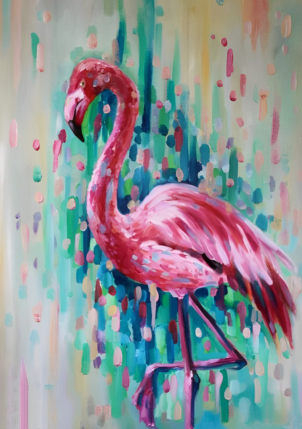 Flamingo op Roze en Groene Achtergrond Diamond Painting