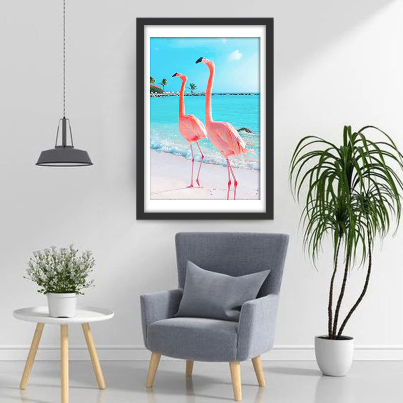 Flamingo's op het Strand Diamond Painting