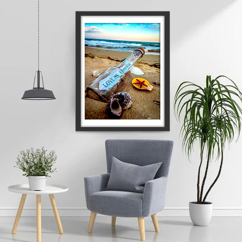 Flessenpost op het Strand Diamond Painting