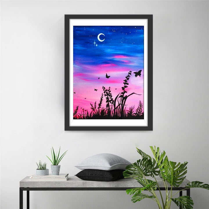 Flora-tafereel in Maanlicht Diamond Painting