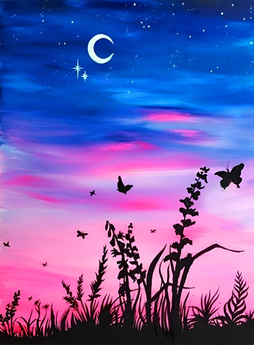 Flora-tafereel in Maanlicht Diamond Painting