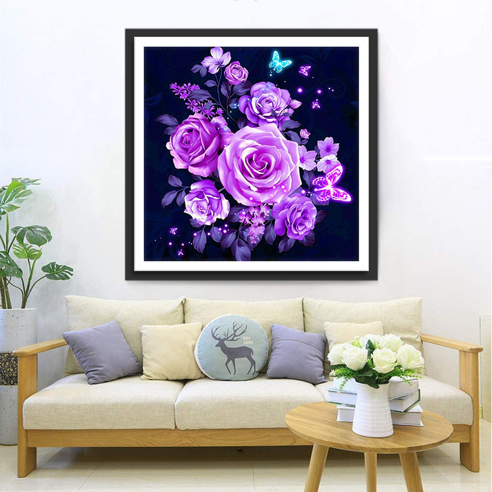Fluorescerende Bloemen en Vlinders Diamond Painting