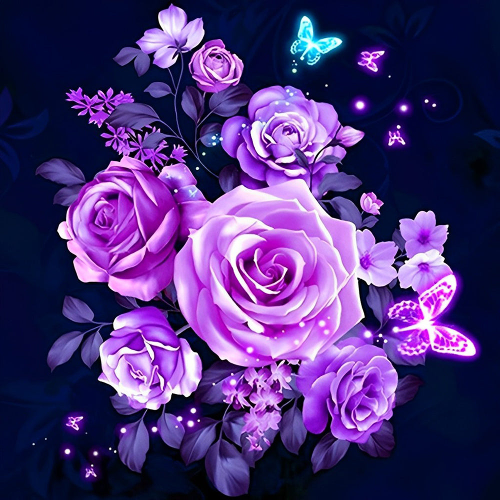 Fluorescerende Bloemen en Vlinders Diamond Painting