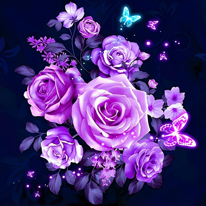 Fluorescerende Bloemen en Vlinders Diamond Painting