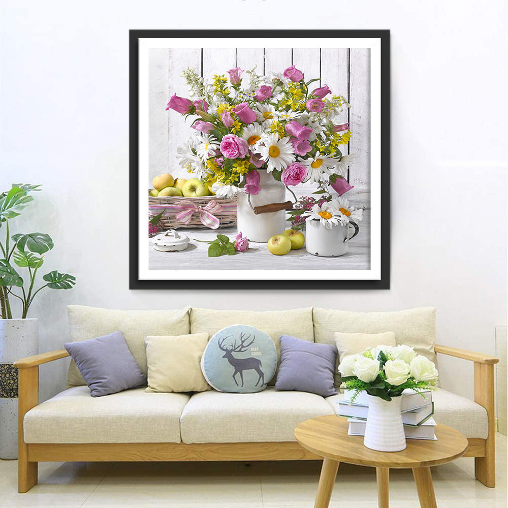 Fraaie Bloemenmix met Fruitdecoratie Diamond Painting
