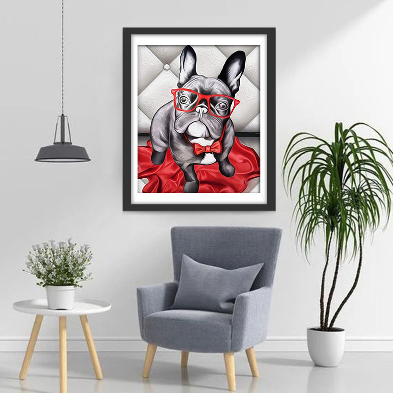 Franse Bulldog met Rode Bril Diamond Painting