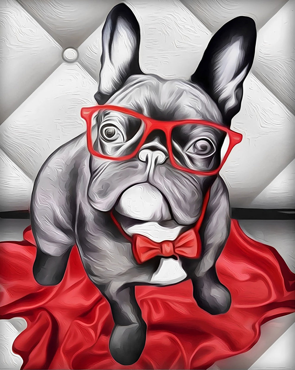 Franse Bulldog met Rode Bril Diamond Painting