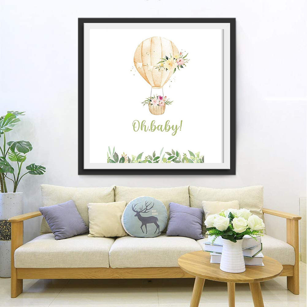Frisse Luchtballon met Bloemenkransen Diamond Painting