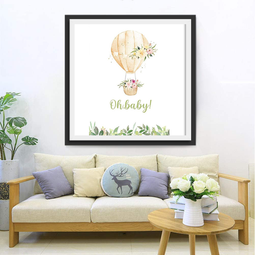 Frisse Luchtballon met Bloemenkransen Diamond Painting
