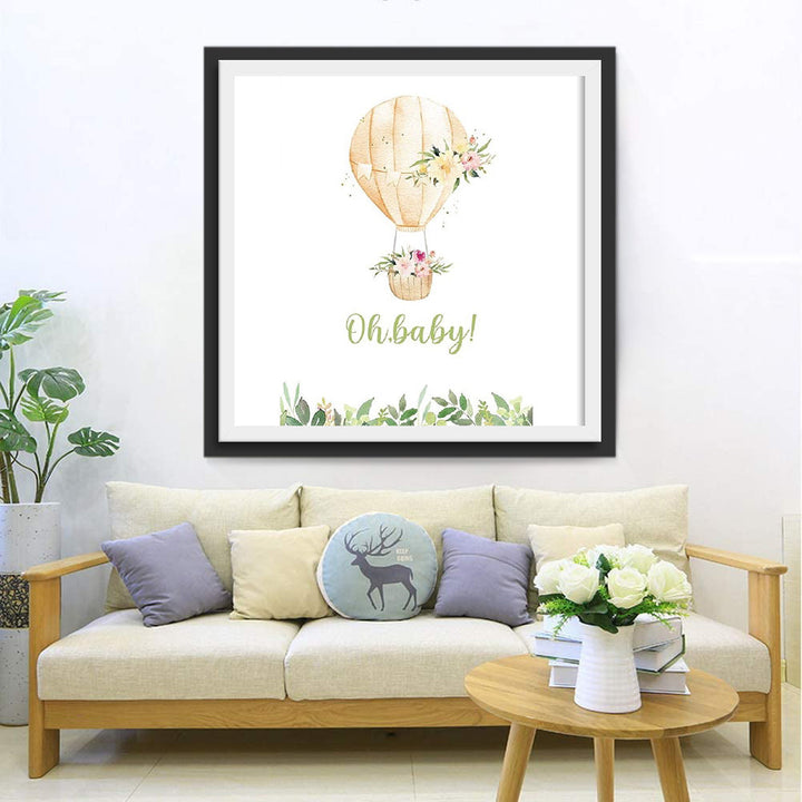 Frisse Luchtballon met Bloemenkransen Diamond Painting