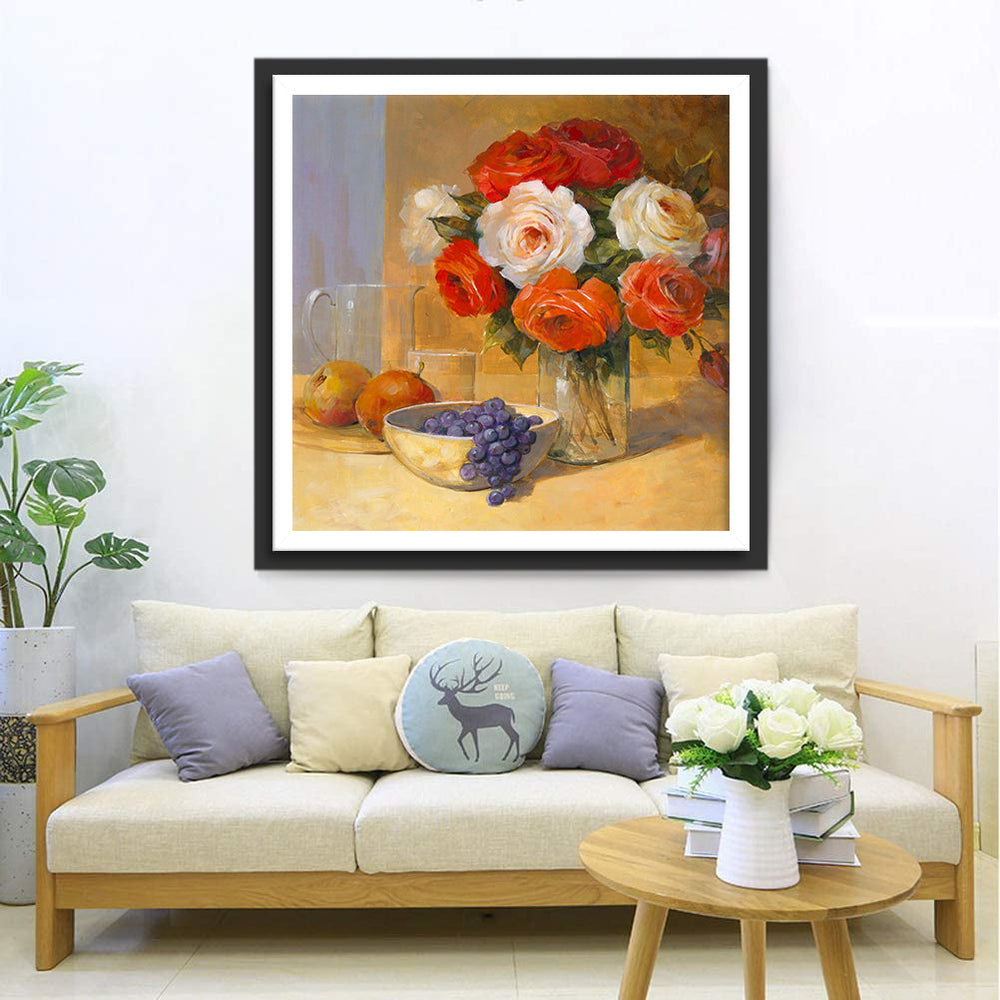 Fruit en een Vaas op Tafel Diamond Painting