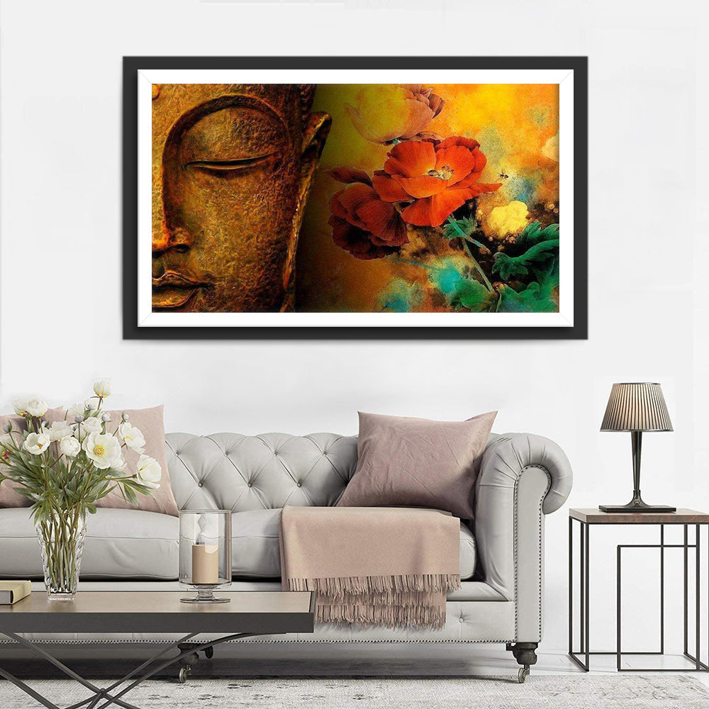 Geabstraheerde Boeddha en Levendige Bloesem Diamond Painting