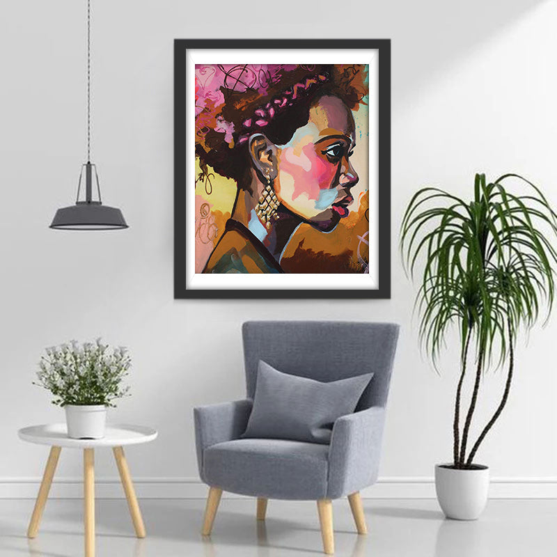 Gedachtenvol Vrouwenprofiel Diamond Painting