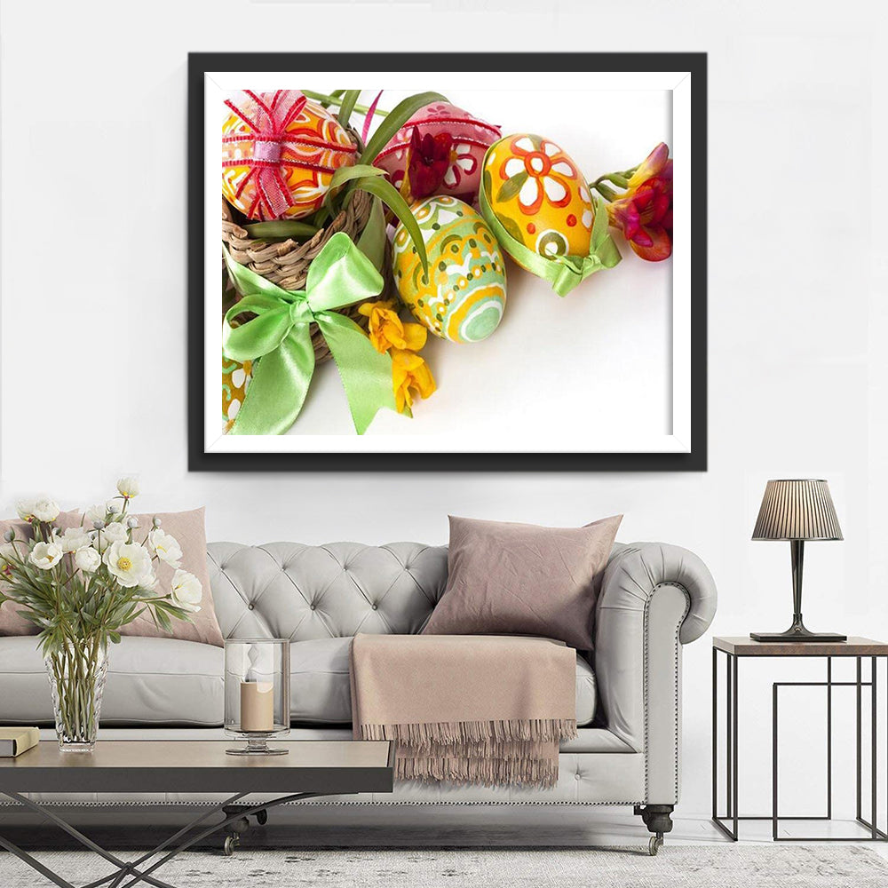 Gedecoreerde Paaseieren met Sierlinten Diamond Painting