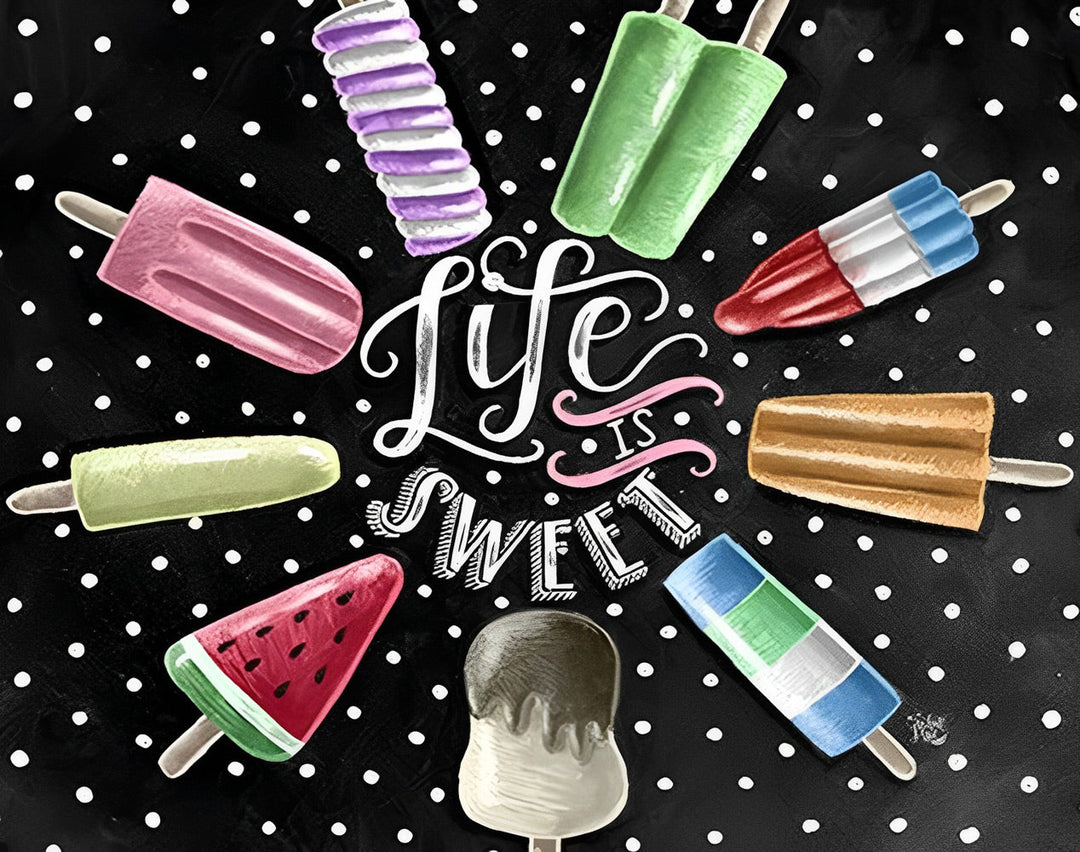 Gedetailleerde Muurprent met Diverse Ijslollys en 'Life Sweet' -boodschap Diamond Painting