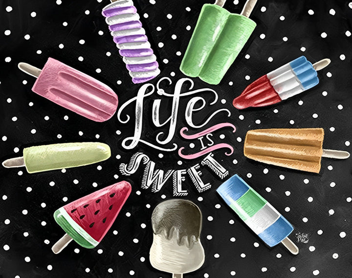 Gedetailleerde Muurprent met Diverse Ijslollys en 'Life Sweet' -boodschap Diamond Painting