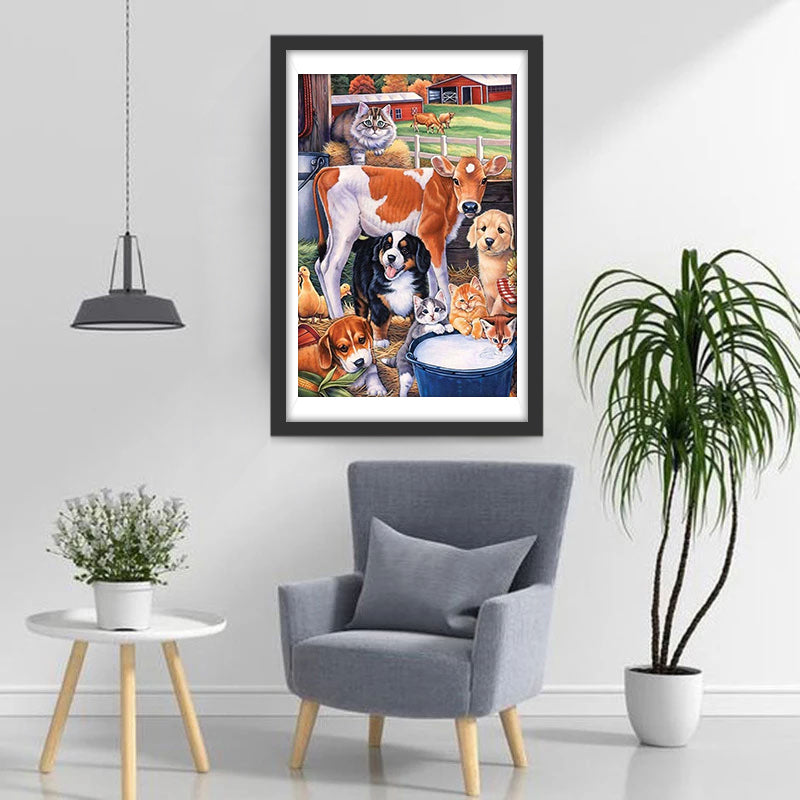 Gedomesticeerde Groep Kleine Dieren Diamond Painting